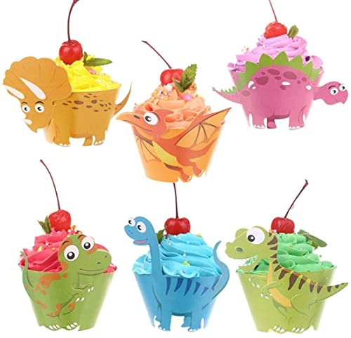 DERAYEE 48 Stück Dino Muffinförmchen,Dinosaurier Cupcake Wrapper für Kinder Geburtstag Party Deko