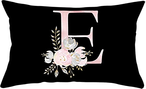 Lieson Couchkissen Dekokissen, Kissenhüllen 30x50cm 1 Stück Kopfkissenbezug Schwarz Rose 12 Englische Buchstaben E, Polyester