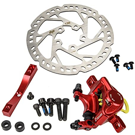 MotuTech Xtech Hydraulische Bremse für Xiaomi M365 Pro/Pro 2 Elektroroller, Halterung, Adapter, 135 mm, Scheibe (rot + Scheibe + Adapter)