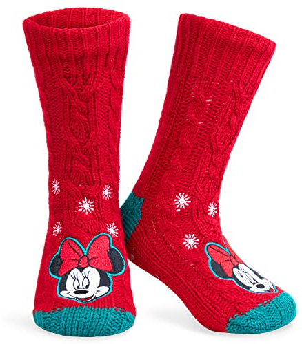 Disney Antirutschsocken Damen Teenager, One Size ABS Kuschelsocken Damen Antirutsch Haussocken Winter - Frauen Geschenke (Rot Minnie)
