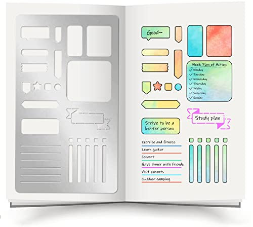INFUNLY Lesezeichen-Metall-Schablone für Tagebuch, Planer, 10,2 x 17,8 cm, Edelstahl, Malschablonen-Set, Metallrahmen, Zeichenschablone für DIY, Gravur, Malerei, Scrapbooking