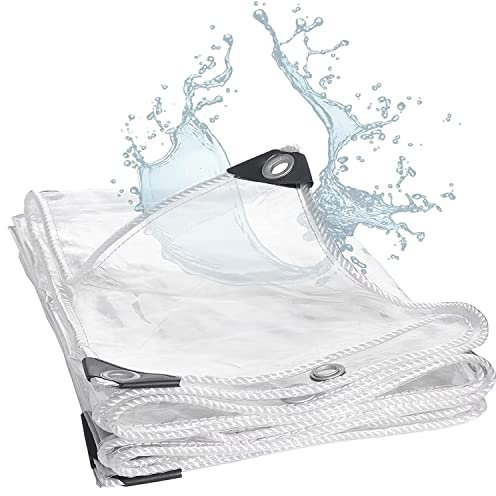 1.5 m x 4.4 m Trasparente Telo Telone Impermeabile, 0.35mm PVC Tela Copertura con Occhielli, Teli Protettivi per Piante per Giardino Piscina Gazebo Serra, 500g/m²