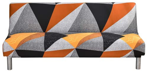 Sofabezug ohne Armlehnen Jacquard Sofa Überzug Armloser Sofaüberwurf Stretch Sofahusse Spandex Abdeckung Husse für Sofabett Einfarbig, Orange Schwarz