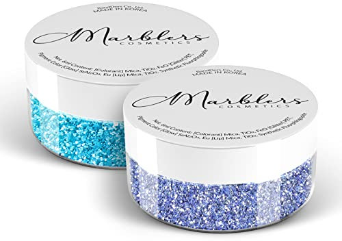 MARBLERS Cosmetic Grade Fine Glitter Duo [ICY Blue & Aqua Blue] 0.36oz (10g) | Non-Toxic | Vegan | Cruelty-Free | Eyeshadow, Nail Polish, Nail Art | Festival, Rave & Party Makeup | Body & Face