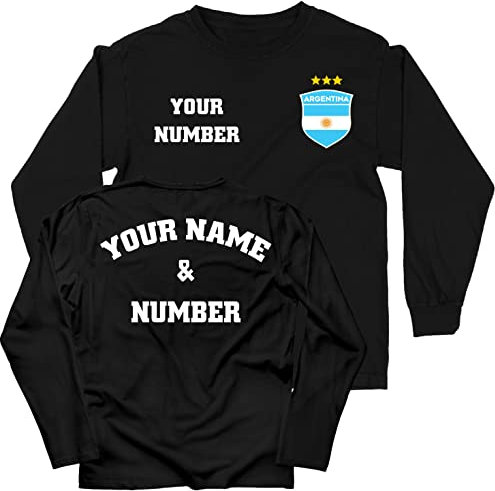 lepni.me Enfant Maillot de Foot Argentine Coupe du Monde 2022 Champions Votre Nom et Numéro Argentin Football T-Shirt Personnalisé Insigne de Drapeau (7-8 Ans Noir avec 3 étoiles Multicolore)