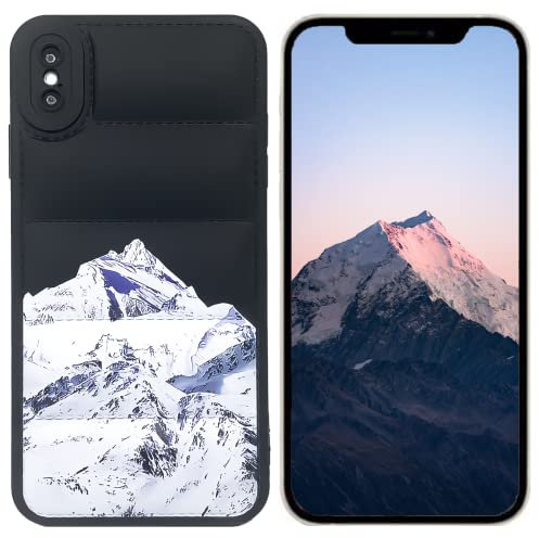 WOCOYO Berge Design für iPhone Xs Max The Puffer Handyhülle mit Nordschnee-Grafik & Luftdaunenjacke Puffy Face Trendy Aesthetic Designer I Handyhülle für Frauen Männer, Schwarz mit weißem Muster