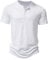 Men's Casual Grandad Collar Henley T Shirt Muscle Fit Summer Smart Short Sleeve 4 Buttons Tee Slim Fitted Collarless Polo T-Shirts Tops-White-M