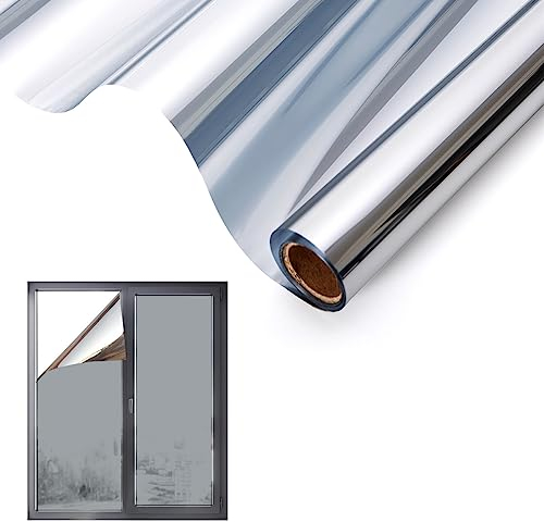 Película para Ventana, Lámina De Espejo para Ventana, Lámina de Privacidad para Cristal, Termica Película para Ventanas, Anti UV Solar, Protección UV Solar para Ventana Interior o Exterior, Plata
