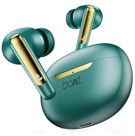 boAt Airdopes 141 ANC, Active Noise Cancellation(~32dB), 50ms Low Latency, 4Mics ENx, 42Hrs Battery, Fast Charge, IPX5, v5.3 Bluetooth TWS in Ear Earbuds Wireless Earphones with mic (Green)