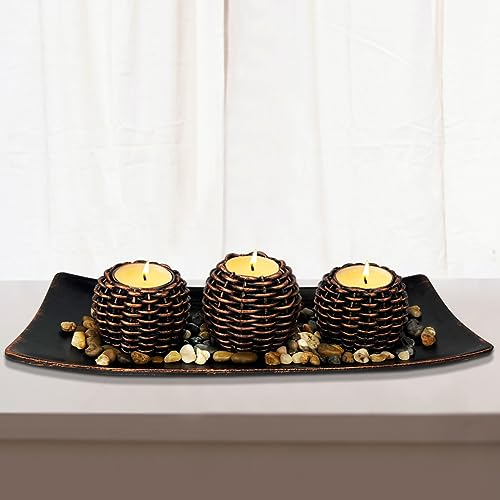 Couchtischdekoration,Teelichthalter Set,Kerzenhalter,Kerzen Deko,Deko Wohnzimmer, Stimmungsvolle Tischdeko frühling,Deko Tablett,Dekoschale,mit Deko Sand Kieselsteine,Weihnachten