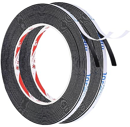 PATIKIL 5M/16.4ft Étanchéité Mousse Ruban, 2 Rouleaux 5mm Large 1mm Épais Unique Face Météo Décapage Porte Sceau Bande pour Fenêtre Porte Isolation, Noir