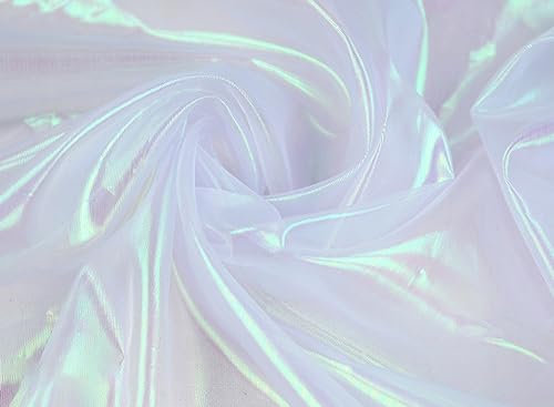 Organzastoff zum Nähen Meterware, 500cm x 150cm Bunte Glitzer Organza Tüllstoff Tüll Dekostoff zum DIY Basteln Bekleidung Tüllrock Gardine Schals Vorhänge Tischdecken Hochzeit Party Deko,Weiss