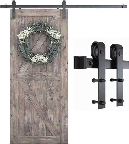 SMARTSTANDARD 6.8FT Barn Door Hardware Kit, Sliding Barn Door Track -Smoothly and Quietly -Easy to Install -Includes Step-by-Step Installation Instruction Fit 40 Wide Door Panel (J Shape Hanger)