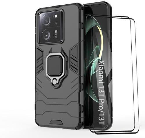 ESTH® Coque pour Xiaomi 13T Pro/Xiaomi 13T avec 2 Pièces Protection Écran, 360° Support Rotatif [Fonctionne avec Support De Voiture Magnétique] Étui Housse, Noir