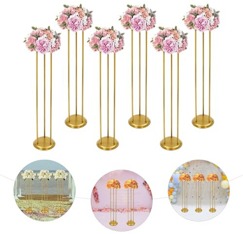 Brride Columna de flores, 6 unidades, color dorado, soporte decorativo para flores, soporte decorativo para bodas, jarrones de boda, decoración del hogar, fiestas de cumpleaños, Navidad (20 x 100 cm)