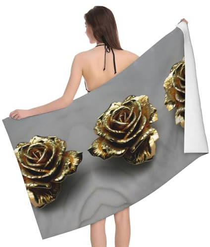 SSIMOO Gold Rose Serviette de bain luxueuse en microfibre – Serviette pour salle de bain, piscine, plage et utilisation en extérieur