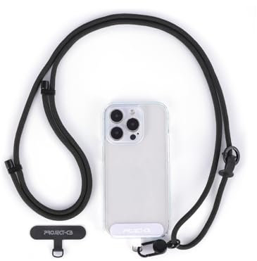 project-cb Cordon Telephone Portable 1,Laniere Téléphone Portable patch 2,Réglable 80-160cm,Sangle Telephone Portable(Noir-B)