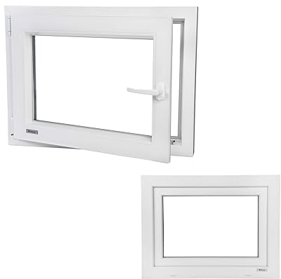 Fenster auf VEKO Premium Qualität Kunststoff/Garagen/Keller/Hallen/Gartenhaus PVC Hochwertiges Dreh Kipp 2-Fach Verglasung Innen und Außen Weiss 75x50cm 750x500mm DIN Links Hersteller