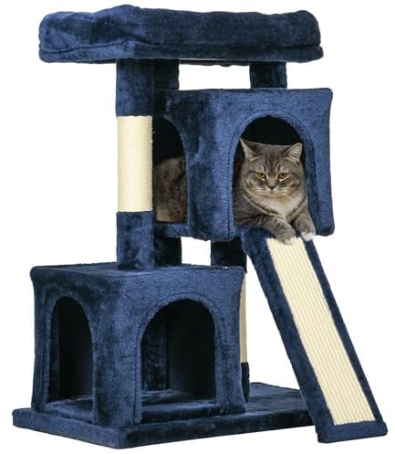 PawHut Cat Tree for Indoor Cats 83cm Cat Scratching Post Scratch Board Kitten Tower Climbing Frame Navy Blue