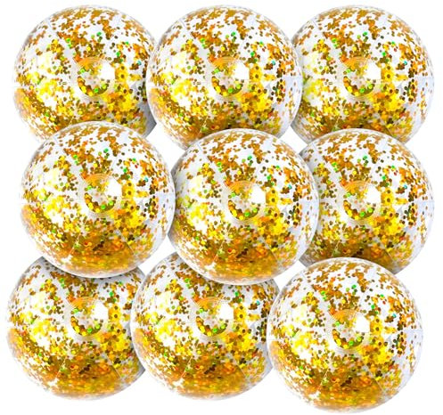 9 Stück Aufblasbare Glitter Strand Bälle, 8 Zoll Konfetti Strand Ball Glitter aufblasbare Bälle für Kinder Erwachsene Transparente Schwimmbad Bälle für Outdoor Sommer Strand Pool Party (Gold)