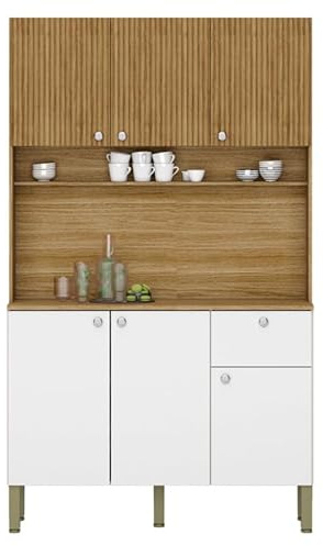 KITS PARANA Buffet de Cuisine 6 Portes 1 Tiroir Chêne et Blanc 7 Niches L 111 H 185 P 39.3 cm