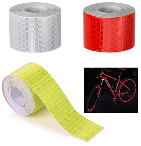 Neoreser 3 Nastro Catarifrangente Adesivo, (3m x 2,5cm) impermeabile Nastro di Sicurezza, Nastro Riflettente Adesivo Stradale Ad Alta Visibilità per Auto Moto Bici Stradale (Giallo, Rosso, Bianco)