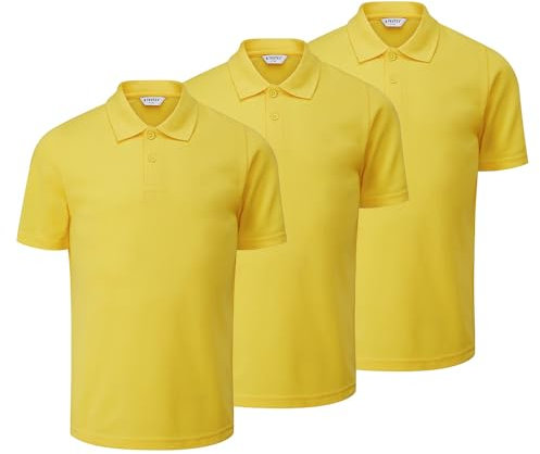 Trutex Basics 3 Pack Regular Fit, Short Sleeve School Polo Shirts for Boys and Girls (2-16 Years), Unisex Kids Polo Shirts Boys and Girls, Ideal for PE Kits - Genuine School Uniform Yellow