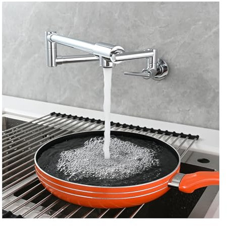 Topffüller-Wasserhahn, Wandmontage, Messing-Topffüller, Klappbarer Wasserhahn, Küchenarmatur Mit Doppelgelenk-Schwenkarmen, 1 Loch, 2 Griffe,Chrome