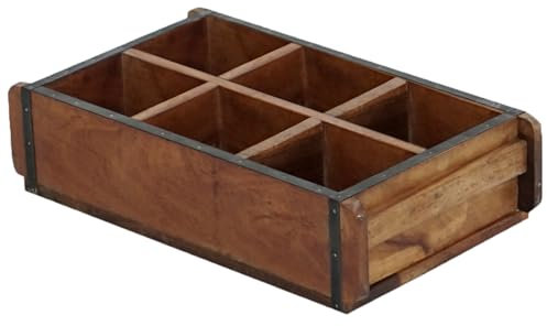 Marrakesch Vintage Deko Aufbewahrungsbox Organizer mit 6 Fächer 42cm | Sortierbox Unikat -3- aus Altholz für Stifte & Schminke auf Schreibtisch & Schminktisch | Antike Ziegelform als Ordnungsboxen