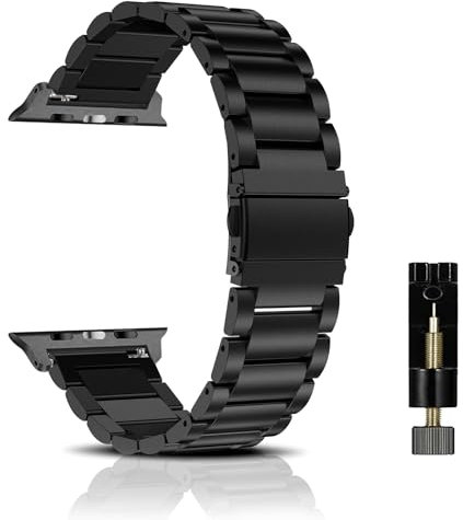 SeNool Metallo Cinturino per Apple Watch 49mm 46mm 45mm 44mm 42mm Series 10/9/8/7/6/5/4/3/2/1/Ultra 2/Ultra 1, Metallo Acciaio Inossidabile Cinturini per Apple iWatch SE 3/SE 2 - Nero