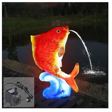 Koi pond spitter Glow at night, above ground pool spitters with With light strip, Koi Fish fountain spitter, pool fountain spitter, Garden Decor Painted Koi sculpture, for Water Gardens(56*33*83cm)