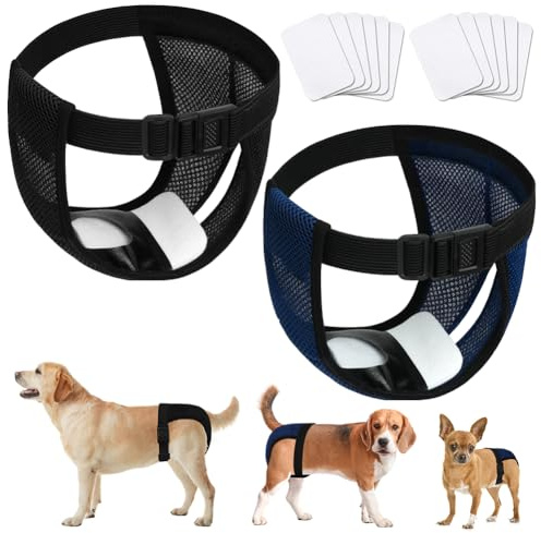 Aomig Reusable Dog Nappies, 2 Pack Dog Nappies with 6 Sanitary Pad Adjustable Protective Trousers, Washable Dog Diapers Puppy Sanitary Wraps Panties, Dog Period Pants, Dog Diapers Wrap