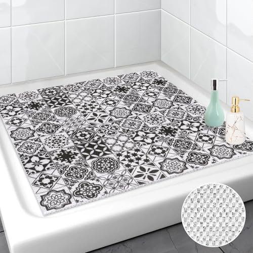 Lurowo Tapis de Douche Antidérapant, Tapis de Salle de Bain en Luffa avec Drainage, PVC texturé Tapis de Sol de Douche Séchage Rapide… (D, 80 * 80cm)
