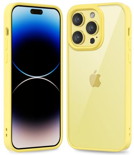 oakxco Thin Slim Clear case for iPhone 14 Pro, Transparent Hybrid Hard Shell Plastic & Soft Silicone Rubber Bumper, Non-Yellow Acrylic Protective Lightweight Cover for Women, Yellow