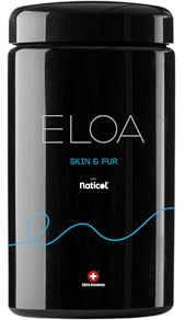 ELOA Skin & Fur, Nahrungsergänzungsmittel für Hunde, Haut- und Fellpflegeprodukt mit Naticol-Meereskollagen und Omega-3-Öl für gesunde Haut und glänzendes Fell