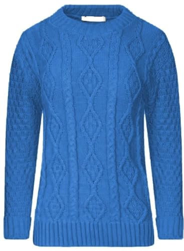 Ladies Women’s New Chunky Diamond Cable Knitted Long Sleeve Sweater Pull Over Jumper Top Cable Knit Warm Sweater Formal Casual Crew Neck Pullover (UK, Numeric, 12, 14, Regular, Regular, Turquoise)