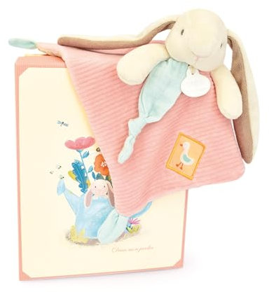 Doudou et Compagnie - LAPIN CIBOULETTE - Doudou Lapin Plat - Rose - 27 cm - Pour Enfants dès la Naissance - Avec Boîte Cadeau pour Offrir - Idée Cadeau - Garantie Doudou Perdu - DC4207