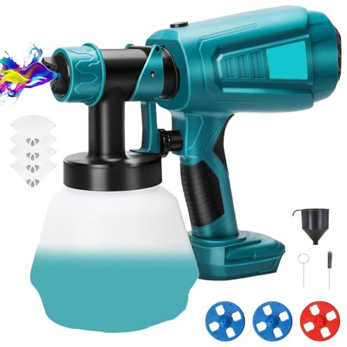 Farbsprühsystem Akku, Ersatz für Makita 18V, 1000 ML HVLP Lackierpistole 4 Düsen 3 Sprühmuster Farbspritzpistole Elektrisch, Farbe Sprühgerät für Wänden, Auto (ohne Akku)