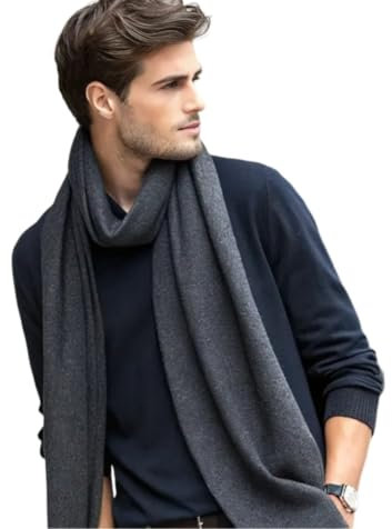 LA FERANI Herren Kaschmir Schal dünn Winter Herbst 185x65 Kaschmirschal elegant geschmeidig dunkel Grau Casual Style geschmeidig Wollschal Wolle Uni Farbe Herrenschal (dunkel Grau)