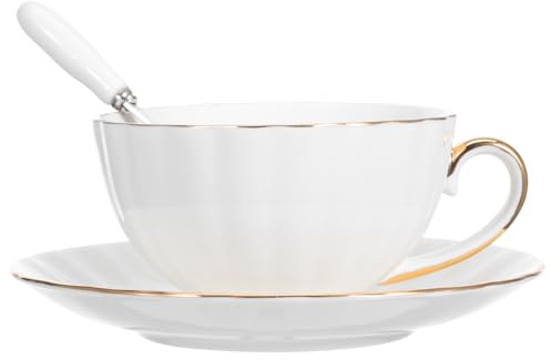 WATIIFUFU Juego de 1 tazas de café de porcelana de hueso con acentos dorados, juego de piezas para café y té para el hogar, cafés y restaurantes sin cuchara