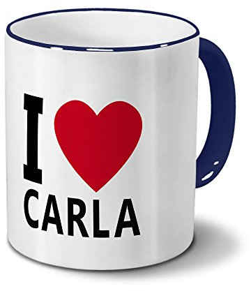 printplanet Tasse mit Namen Carla - Motiv I Love Carla - Namenstasse, Kaffeebecher, Mug, Becher, Kaffeetasse - Farbe Blau