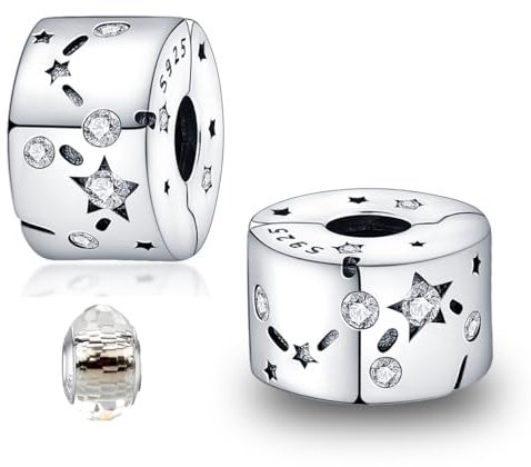 LNQOBU Clip/Stopper Schmuck - 925 Sterlingsilber Pave Cubic Zirkonia Stern, Mond und Schmetterling Charm Bead für Frauen