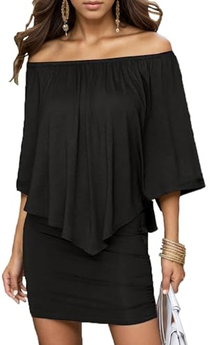 Hey Joo Womens Sexy Off-Shoulder Ruffled Party Cocktail Mini Dress