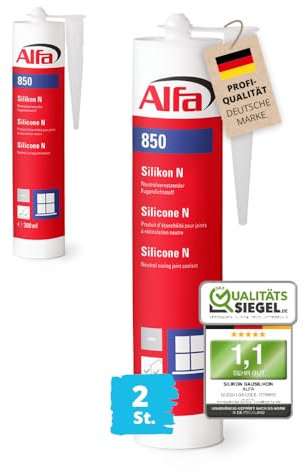 2x Alfa Silikon Steingrau Bausilikon zum Kleben und Abdichten Fugendichtstoff UV- und witterungsbeständiger Qualitäts-Dichtstoff