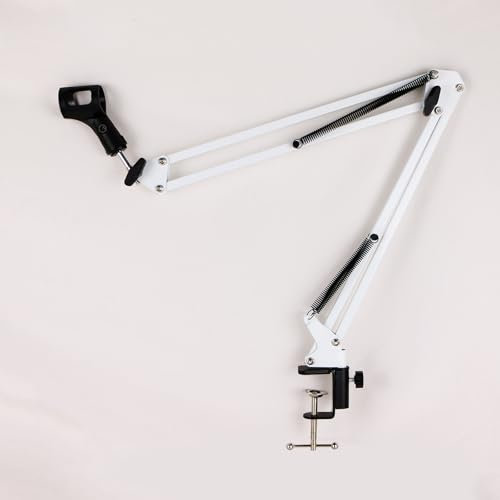 Micfuns whtie Adjustable Microphone Stand, Professional Microphone Holder with Spider and Adapter for Studio Program Recording, Broadcasting, TV Station, Compatible with Blue Yeti Microphone