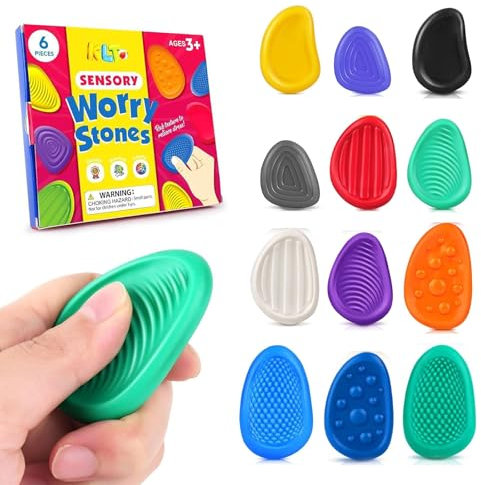 12 Pièces Fidget Toys Pierre Sensorielle, Fidget Toys Sensory Stone en Silicone, Jouets Apaisants pour Enfants Pierres préoccupation Colorées et Texturées pour Enfants Adultes, Jouets Anti-Stress (A)
