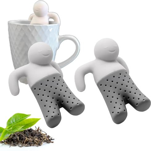 2 Stück Teemännchen,Teeei Silikon Teesieb,Wiederverwendbare Tee Diffusor Filter,Kreative Silikon-Tee-Ei,für Den Täglichen Gebrauch zu Hause,Im Büro Oder Unterwegs (Grau)