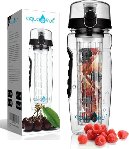 Fruit Infuser Water Bottle, 1000ml/32oz, with Lockable Lid and Textured Grip, Clear