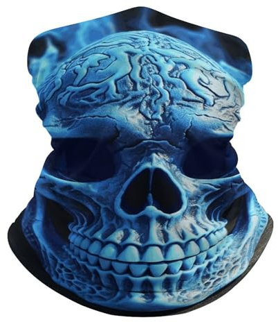 QMNRTK Sturmhaube mit 3D-Druck, blauer Totenkopf, UV-Schutz, Gesichtsmaske, atmungsaktiv, Halstuch, Skimaske für Männer und Frauen, Kopfbedeckung, Bandana, elastischer Gesichtsschal, weiß