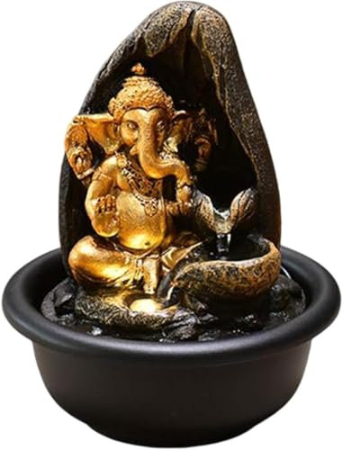 Gcljlmy Resin Mini Buddha Statue Water Feature Feng Shui Decor Indoor Water Fountain for Desk Office Room Decoration (Hindu Ganesha Statue)